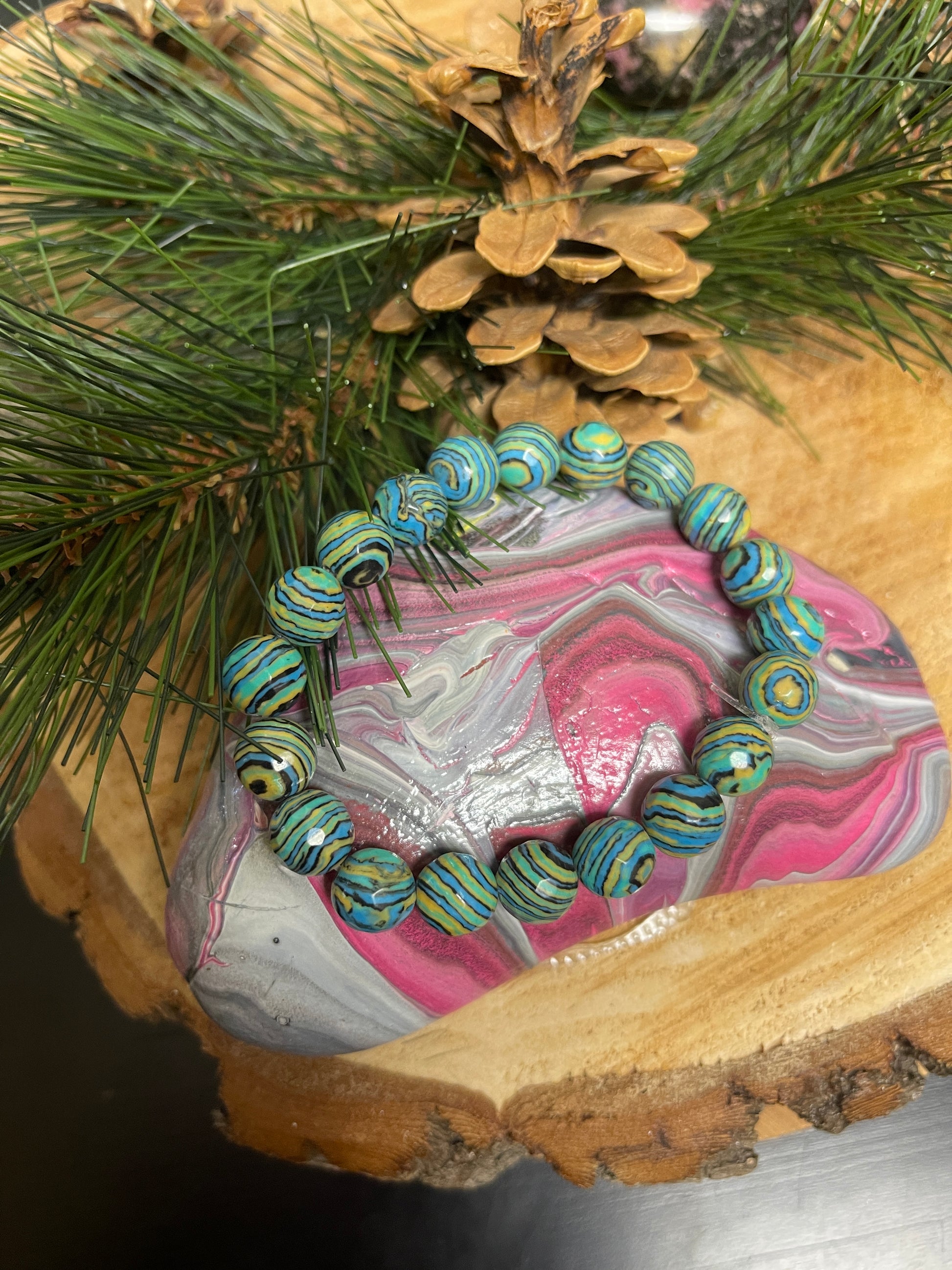 Reconstituted Turquoise  Beaded Elastic/Stretch BraceletPink tiful of LOVE
