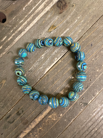 Reconstituted Turquoise  Beaded Elastic/Stretch Bracelet