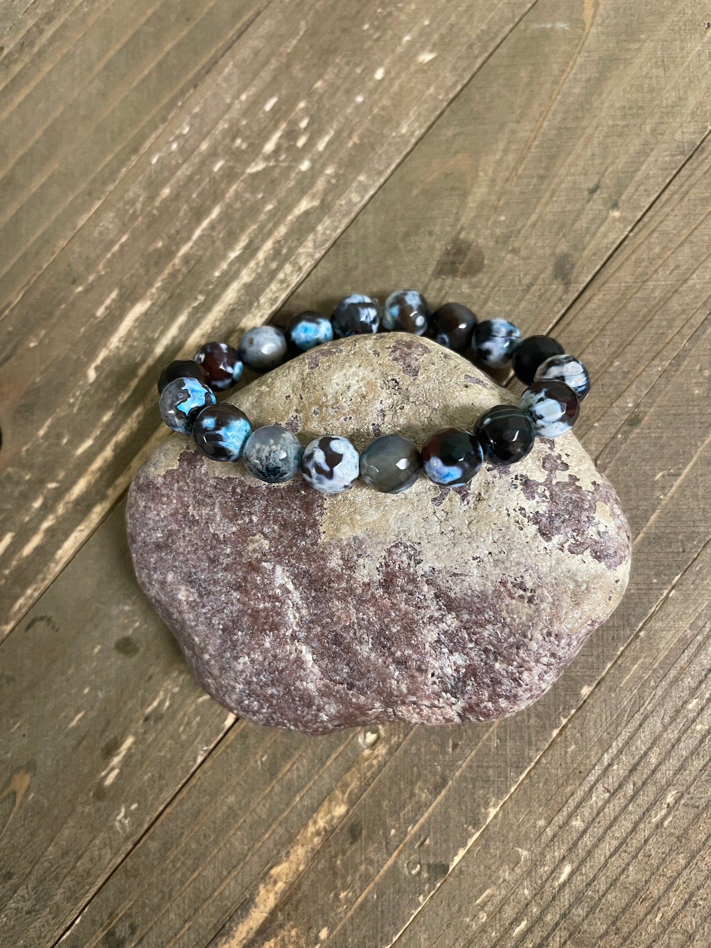 Blue Round Agate Beaded Elastic/Stretch BraceletPink tiful of LOVE