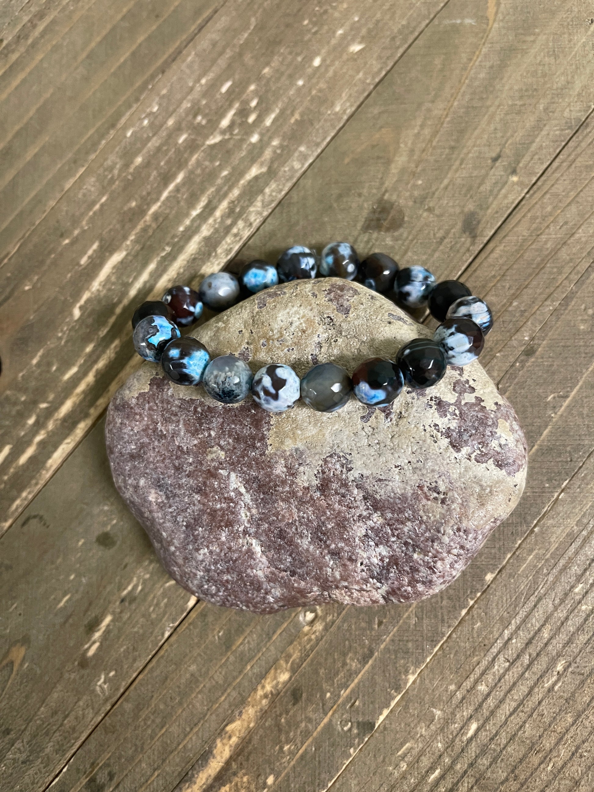 Blue Round Agate Beaded Elastic/Stretch BraceletPink tiful of LOVE