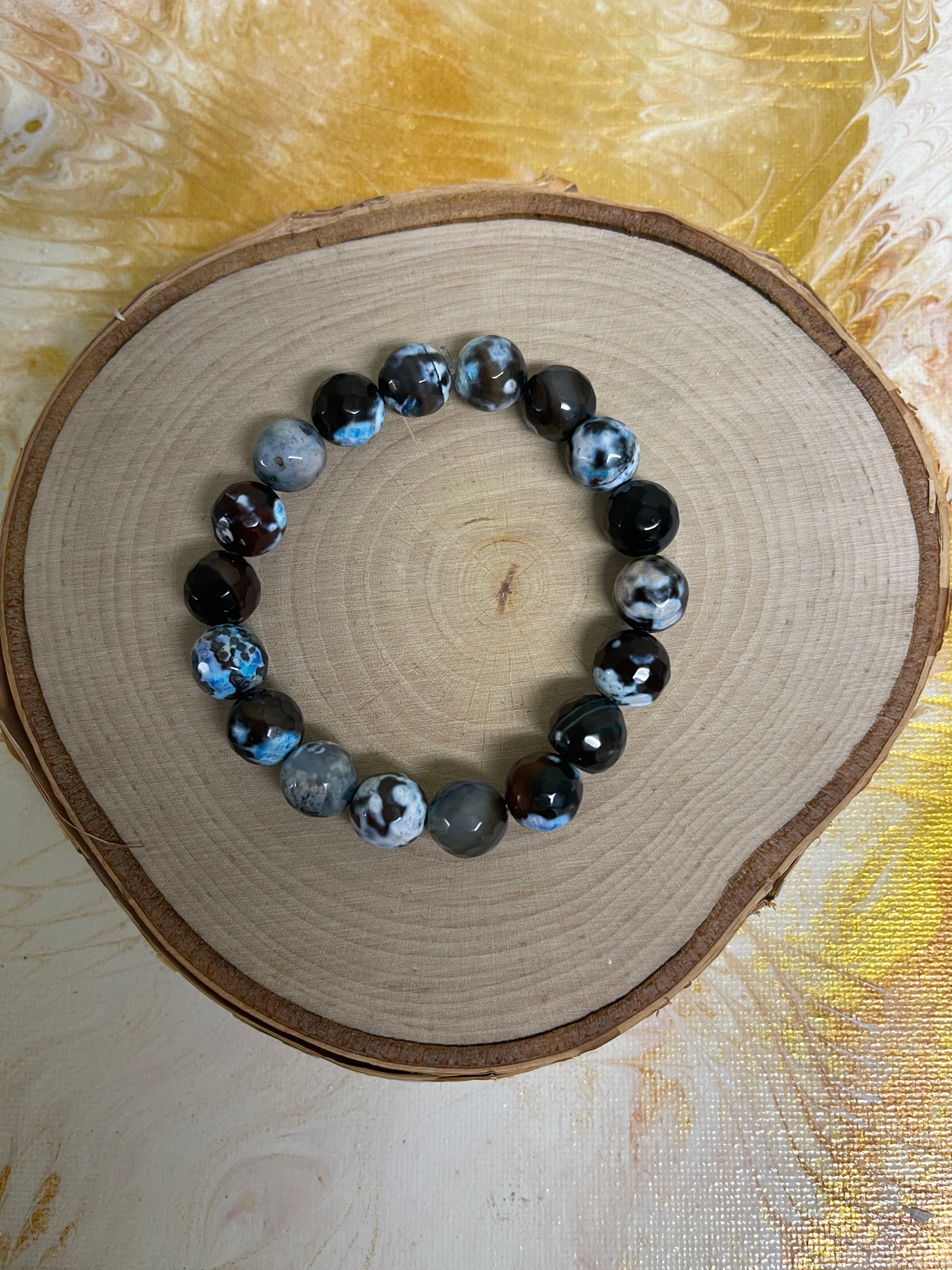 Blue Round Agate Beaded Elastic/Stretch BraceletPink tiful of LOVE