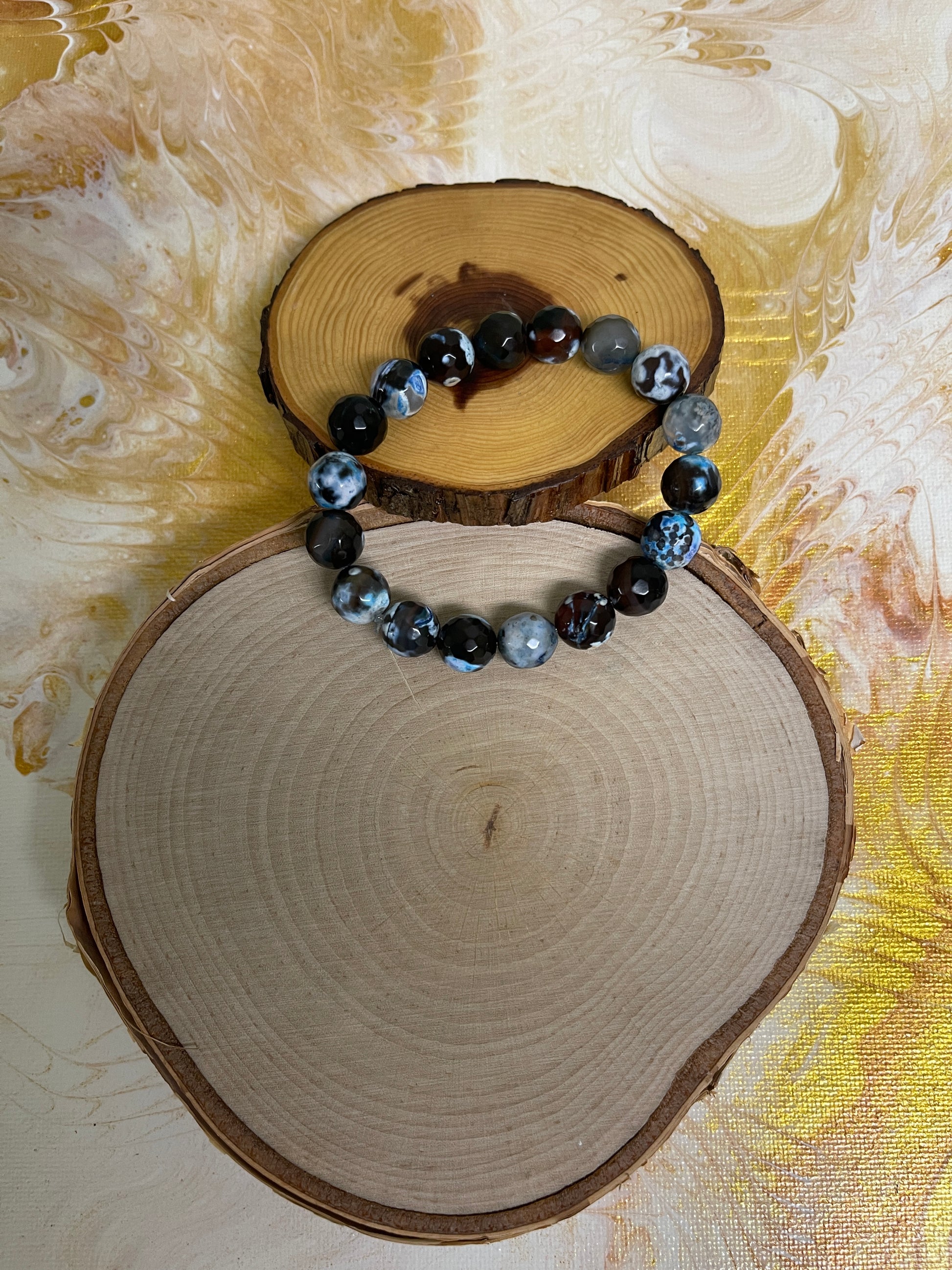 Blue Round Agate Beaded Elastic/Stretch BraceletPink tiful of LOVE