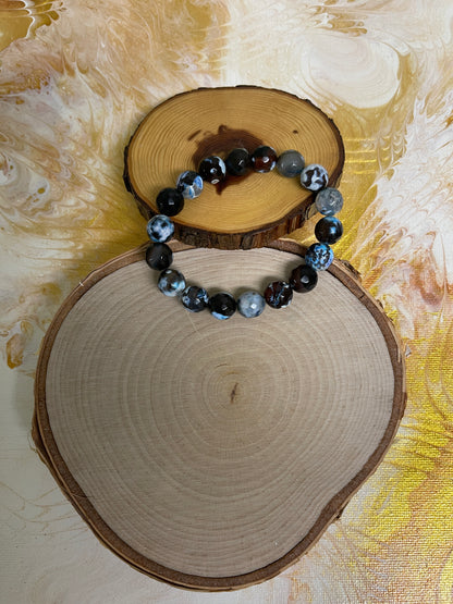 Blue Round Agate Beaded Elastic/Stretch BraceletPink tiful of LOVE