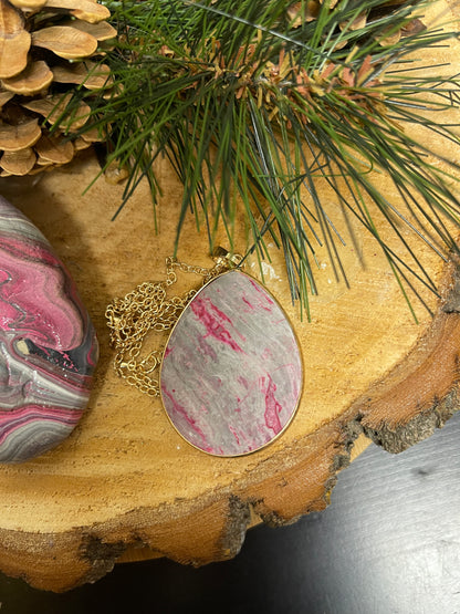 Pink &amp; Gray Map Stone Pendant on a Gold chain NecklacePink tiful of LOVE