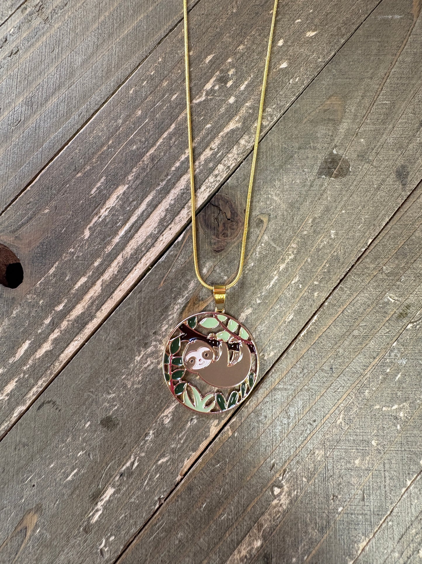 Sloth Pendant on a gold chain Necklace