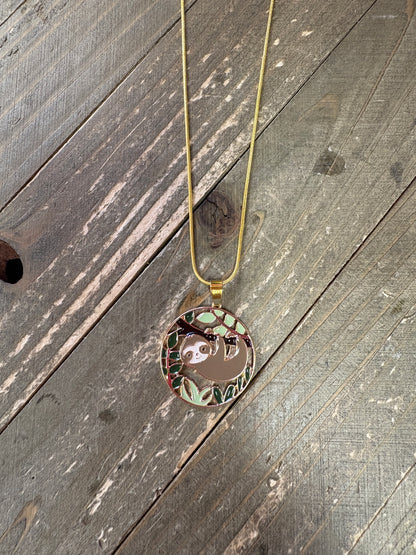 Sloth Pendant on a gold chain Necklace