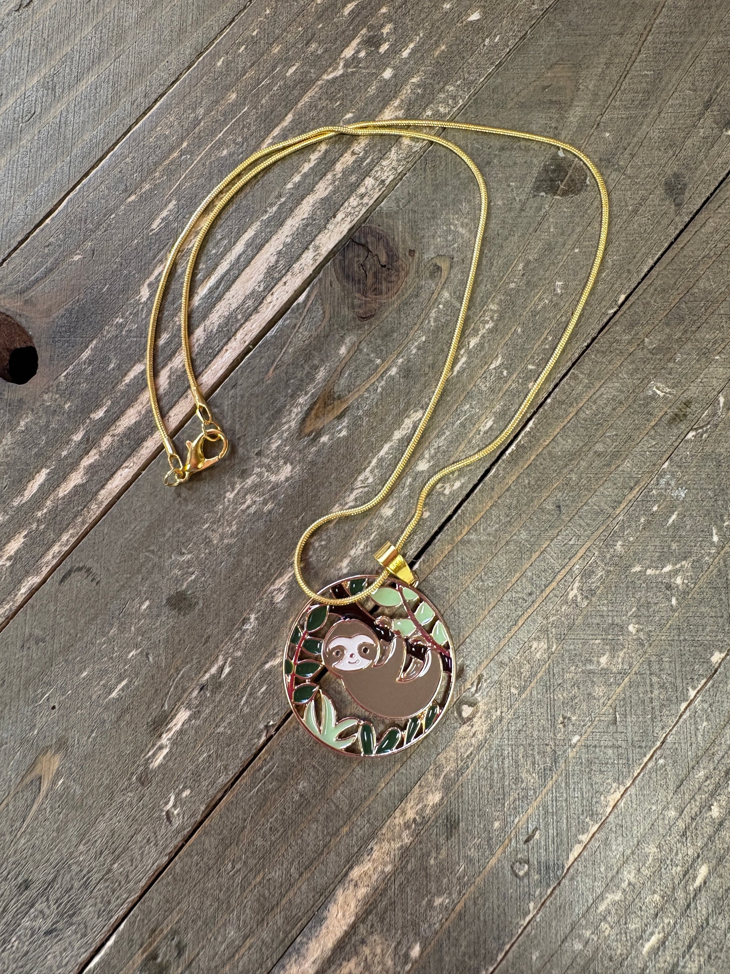 Sloth Pendant on a gold chain Necklace