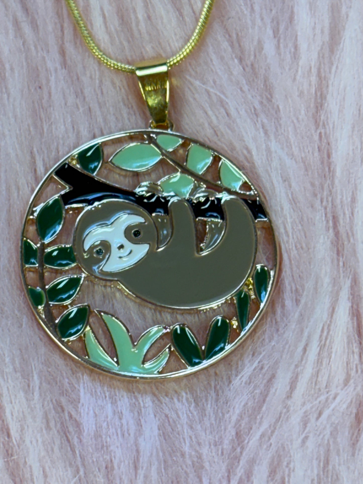 Sloth Pendant on a gold chain Necklace