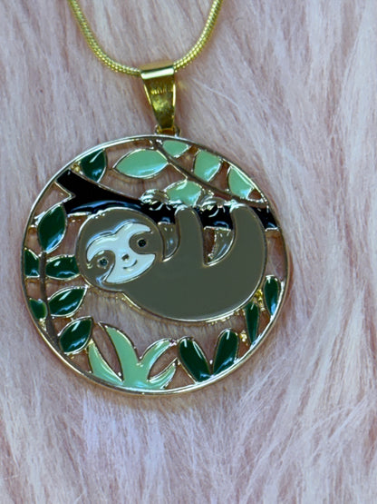 Sloth Pendant on a gold chain Necklace