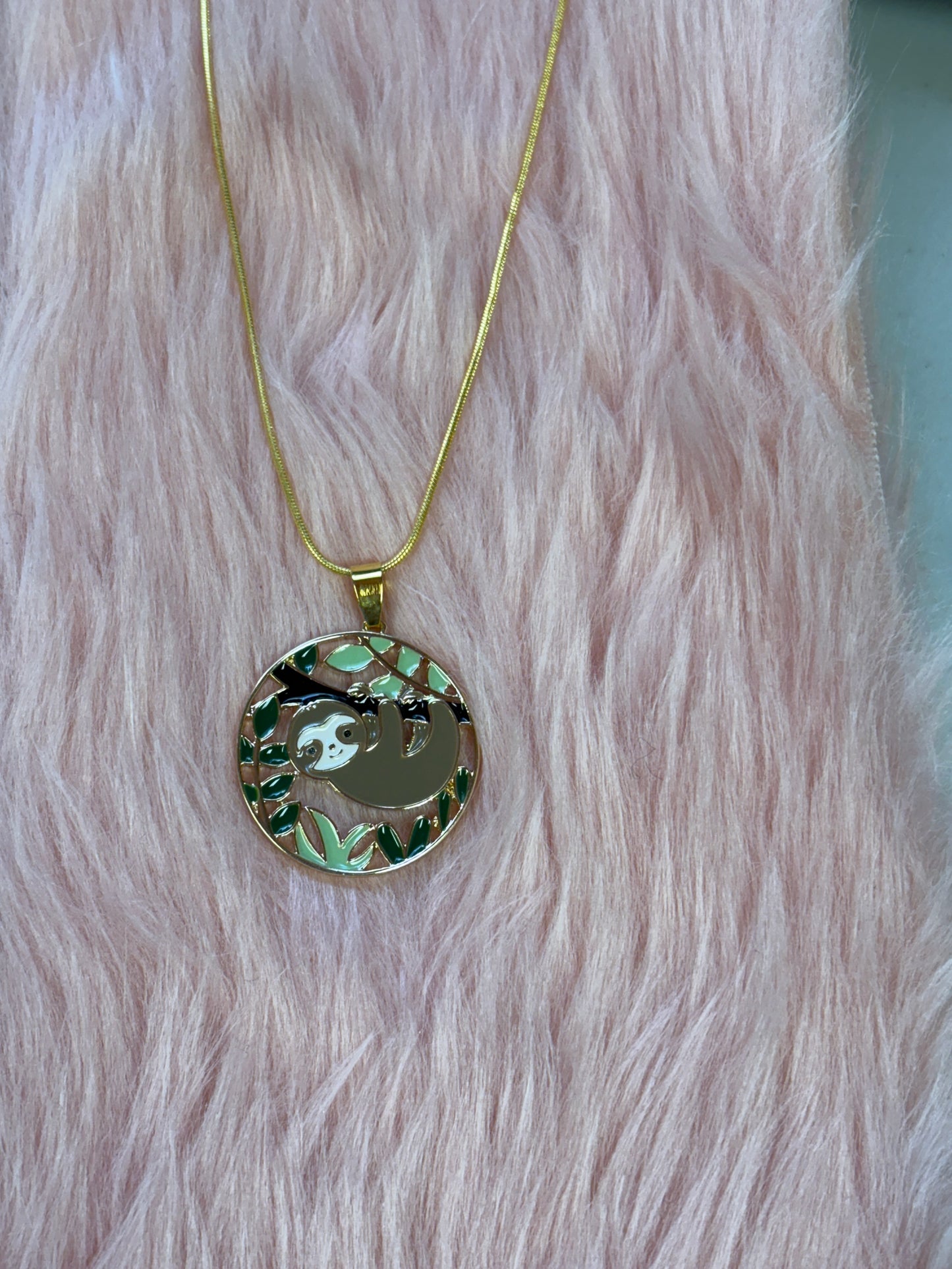 Sloth Pendant on a gold chain Necklace