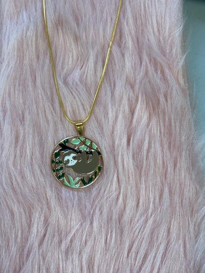 Sloth Pendant on a gold chain Necklace