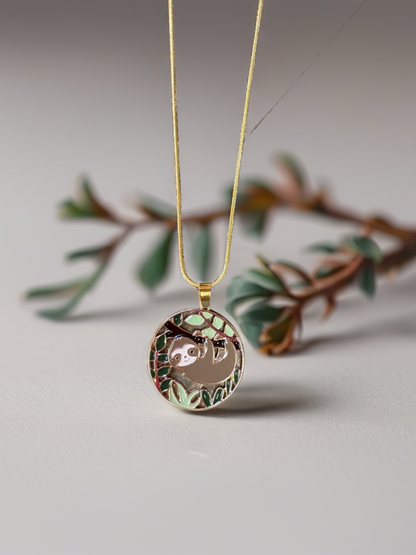 Sloth Pendant on a gold chain Necklace