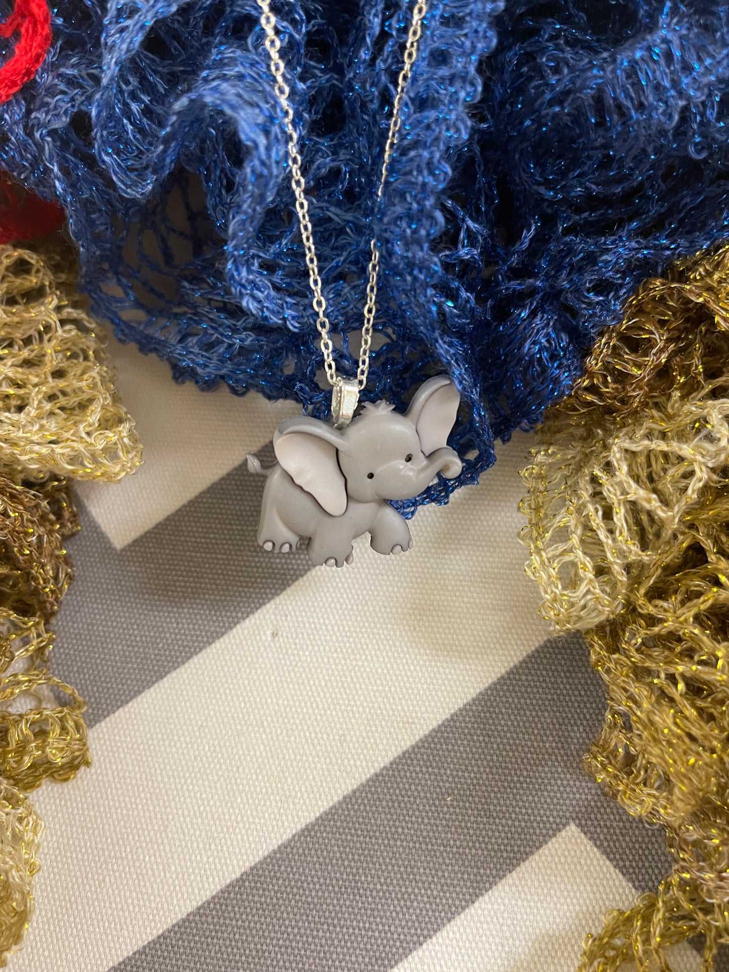 Tiny Trunk Elephant  Pendant on a Silver Chain NeclakcePink tiful of LOVE