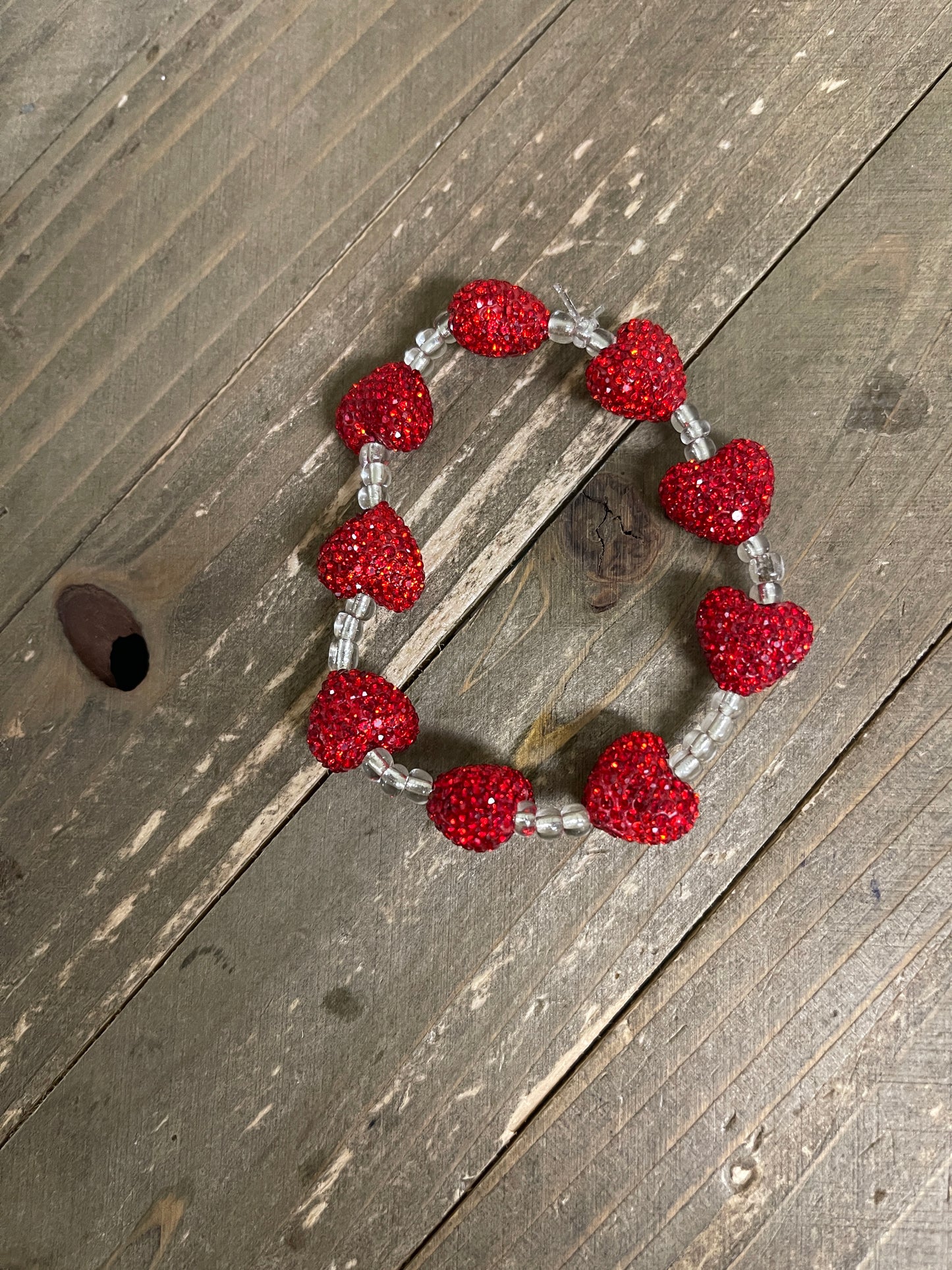 Sparkly Rhinestone Heart Beaded Elastic/Stretch BraceletPink tiful of LOVE
