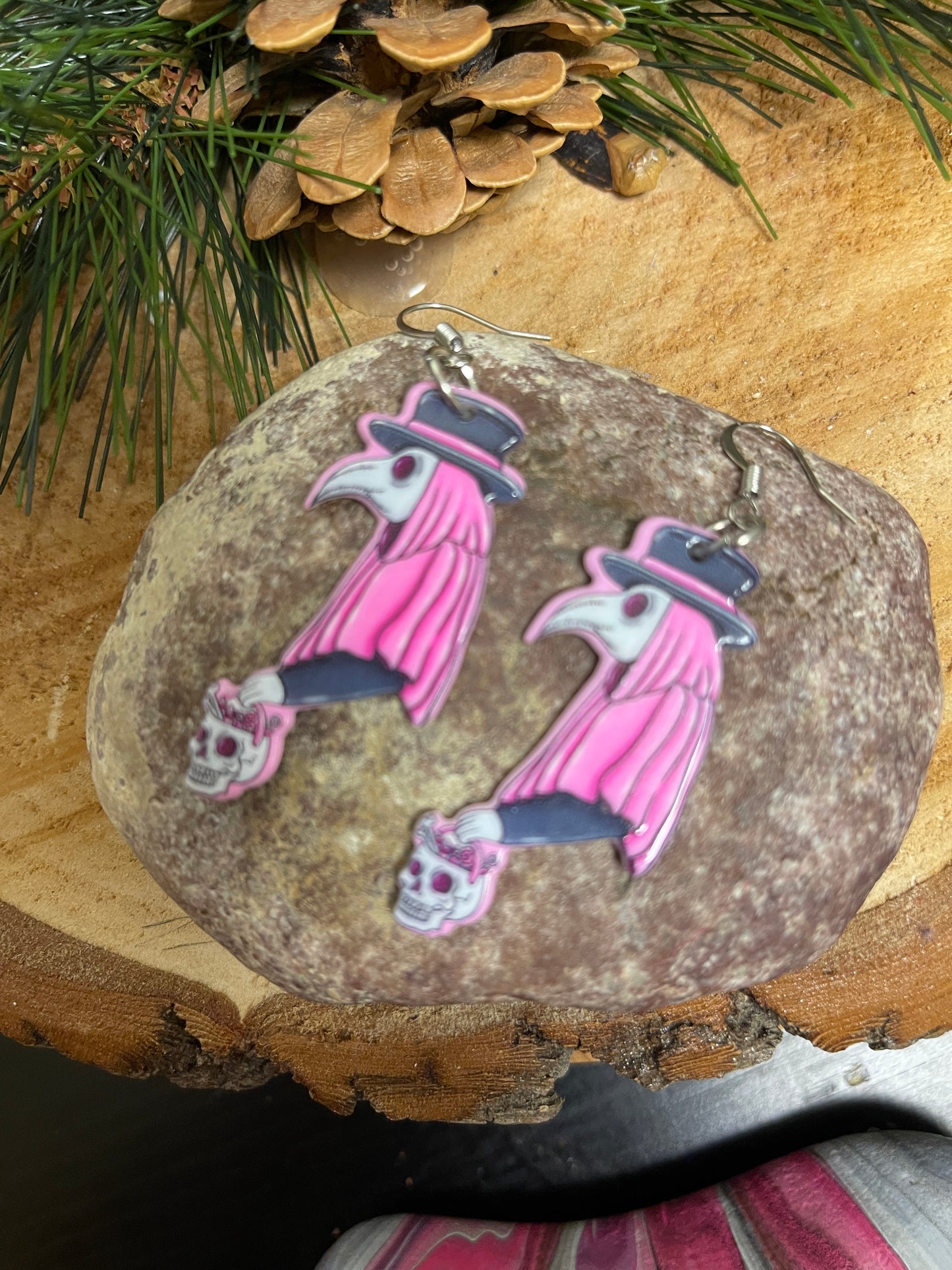 Pink Goth; Plague Doctor Charm Wire EarringPink tiful of LOVE