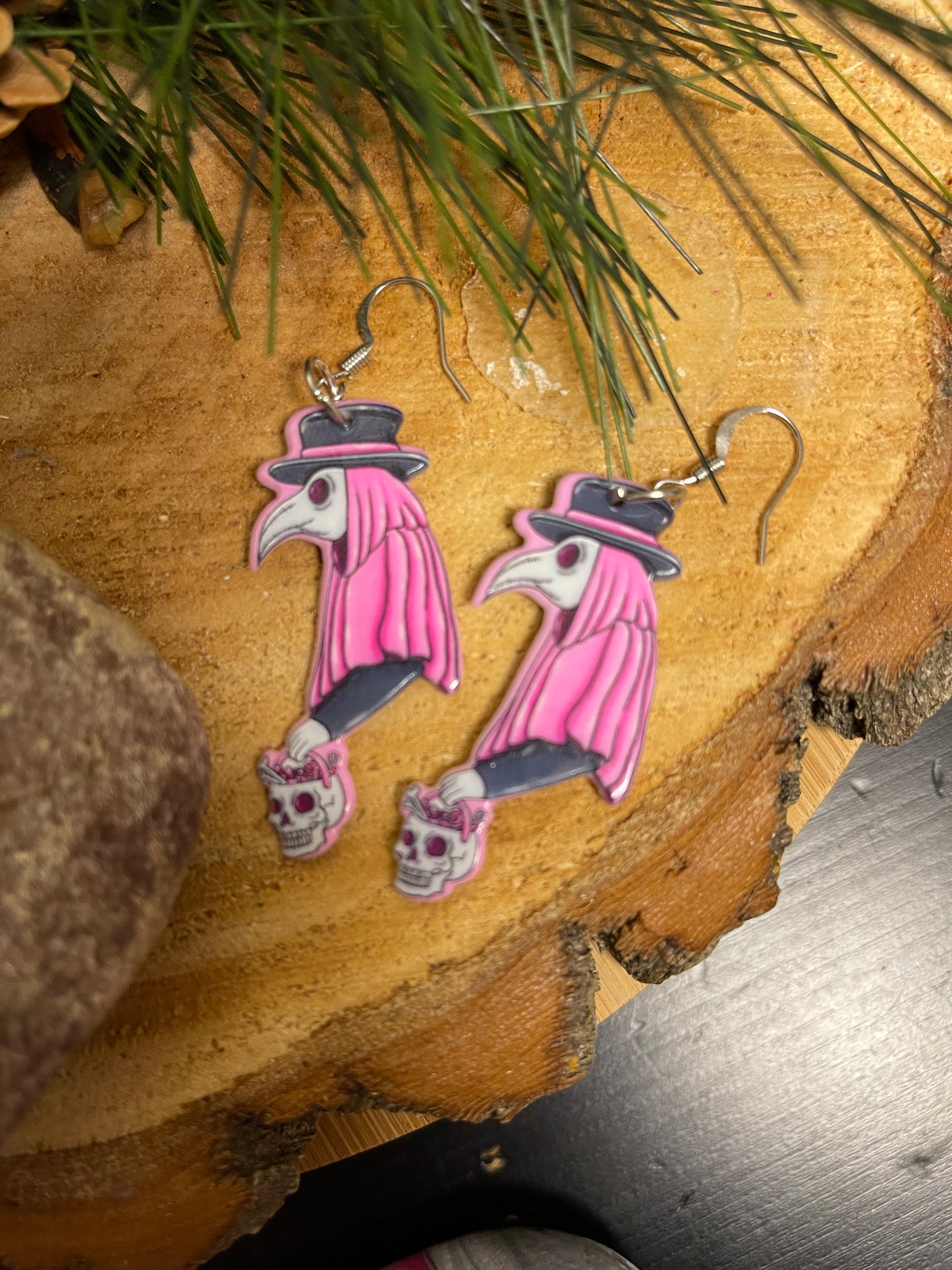 Pink Goth; Plague Doctor Charm Wire EarringPink tiful of LOVE