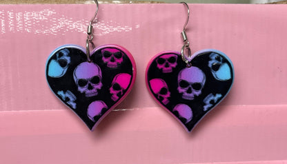 Punk Valentine's Day Heart with Skull Charm Wire EarringPink tiful of LOVE