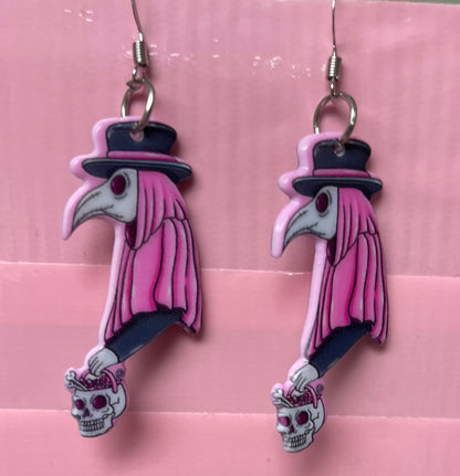 Pink Goth; Plague Doctor Charm Wire EarringPink tiful of LOVE