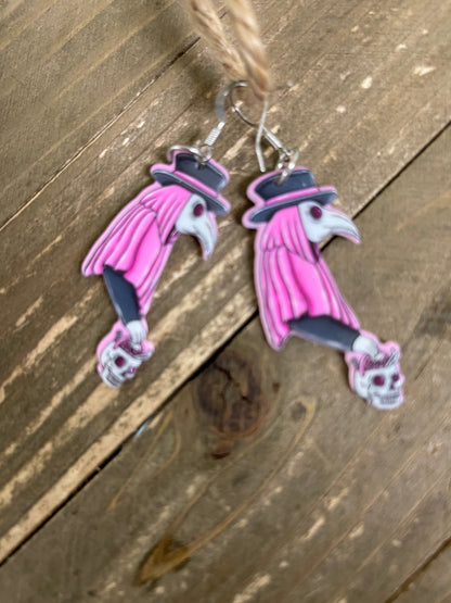 Pink Goth; Plague Doctor Charm Wire EarringPink tiful of LOVE