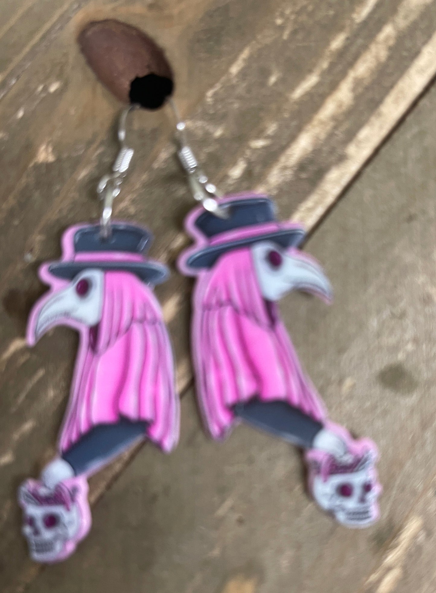 Pink Goth; Plague Doctor Charm Wire EarringPink tiful of LOVE