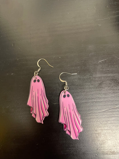 Pink Goth Ghost Charm Wire Earring