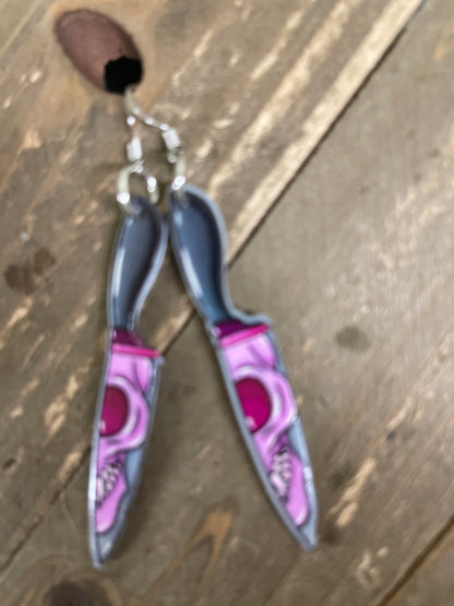 Black &amp; Pink Knife with Skull Face Charm Wire EarringPink tiful of LOVE