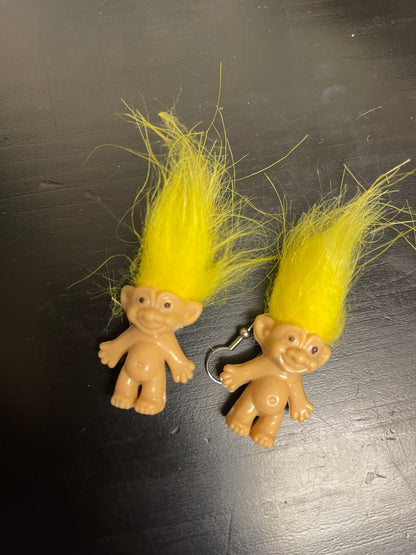 Mini Troll Doll Yellow Wire Earrings
