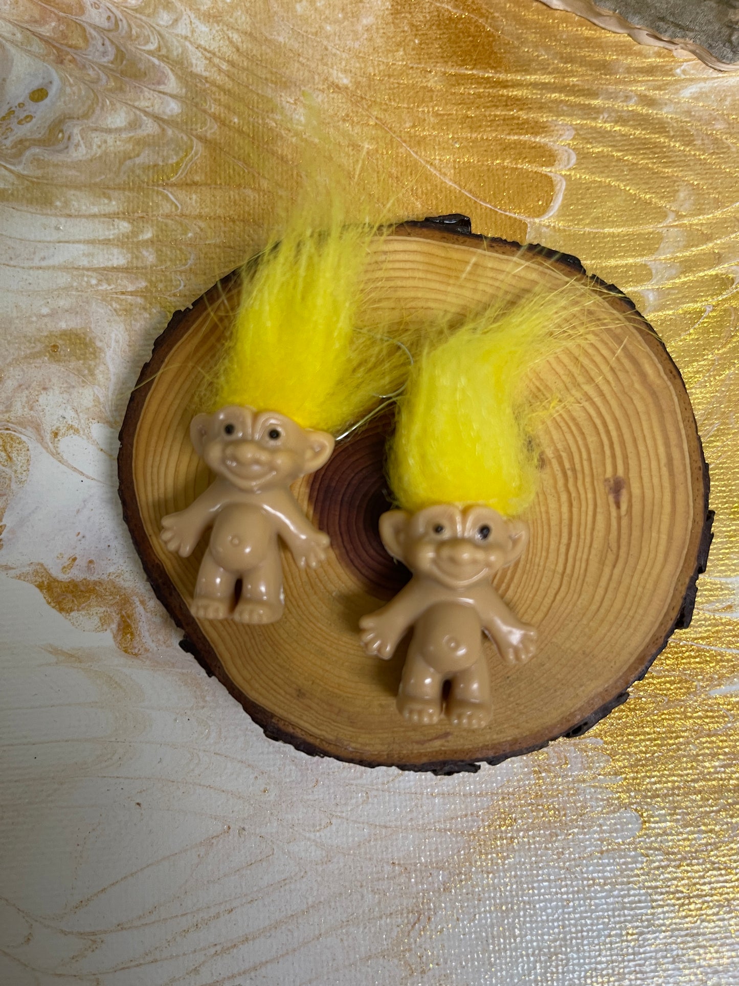Mini Troll Doll Yellow Wire Earrings