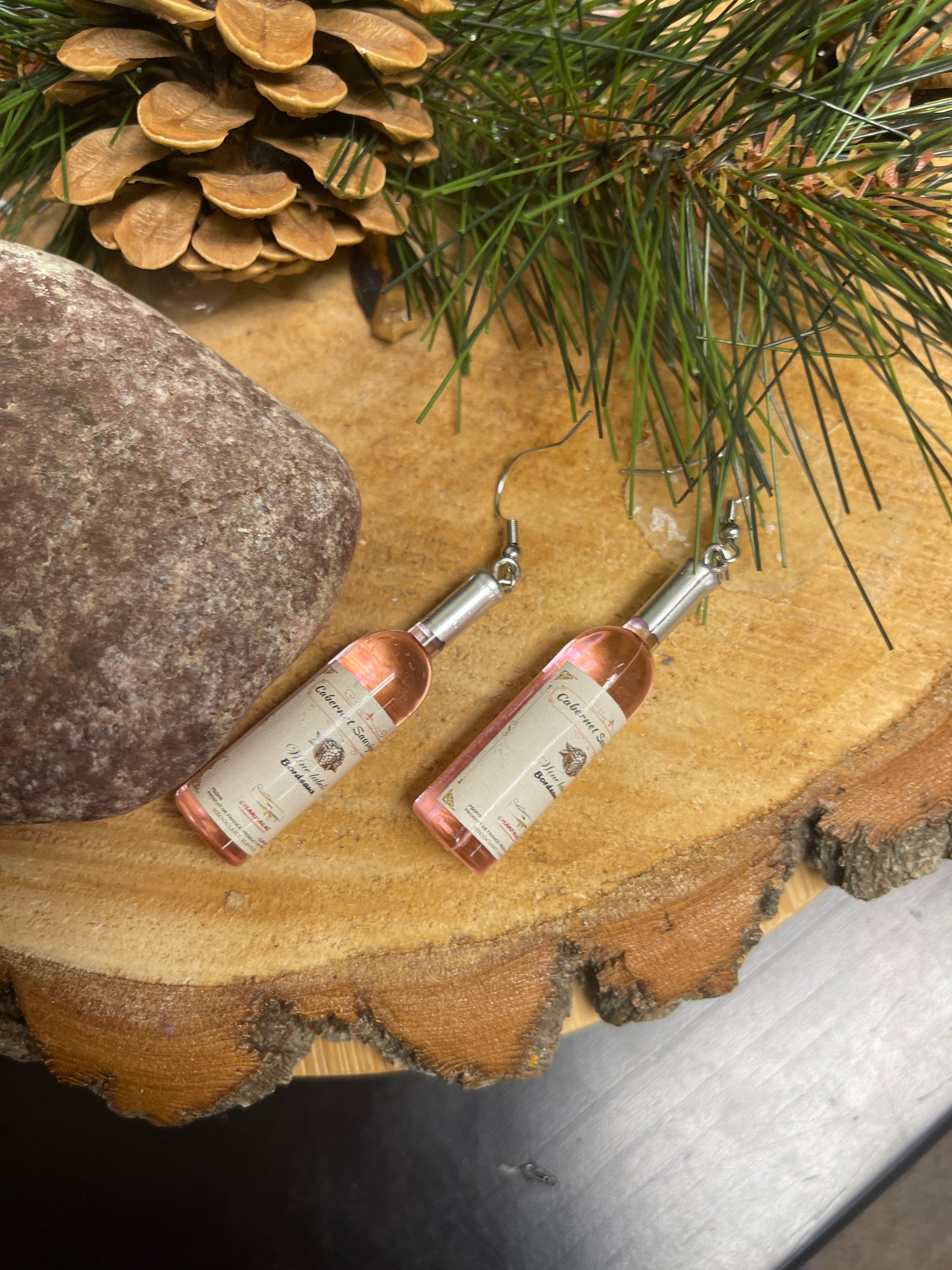 Wine Bottle Wire EarringsPink tiful of LOVE