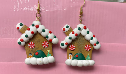 Gingerbread House Charm Wire Earrings