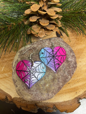 Punk Valentine's Day Heart with Spiderweb Charm Wire Earring