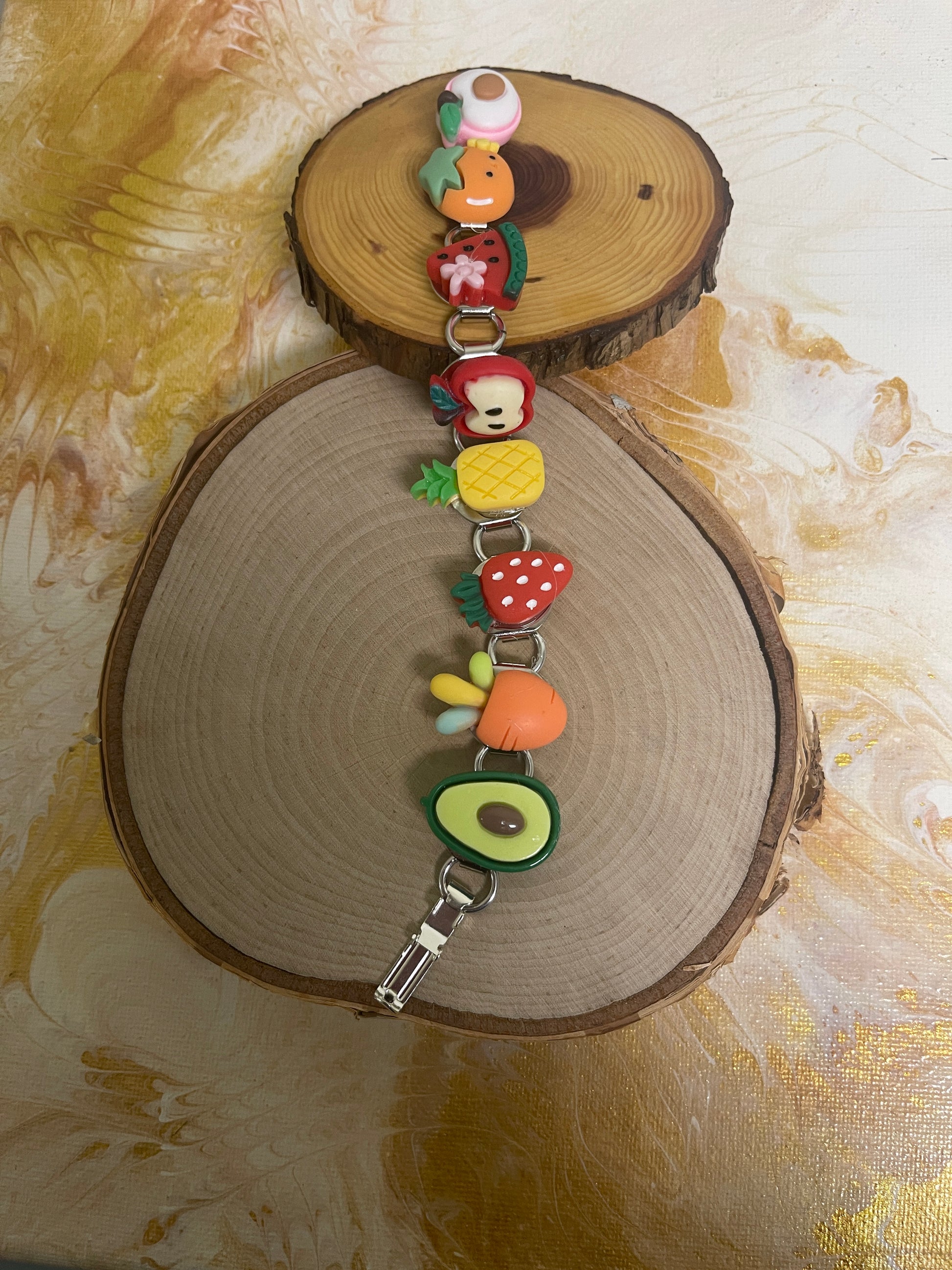 Whimsical Fruit &amp; Veggie Bracelet, Silver 8 linksPink tiful of LOVE