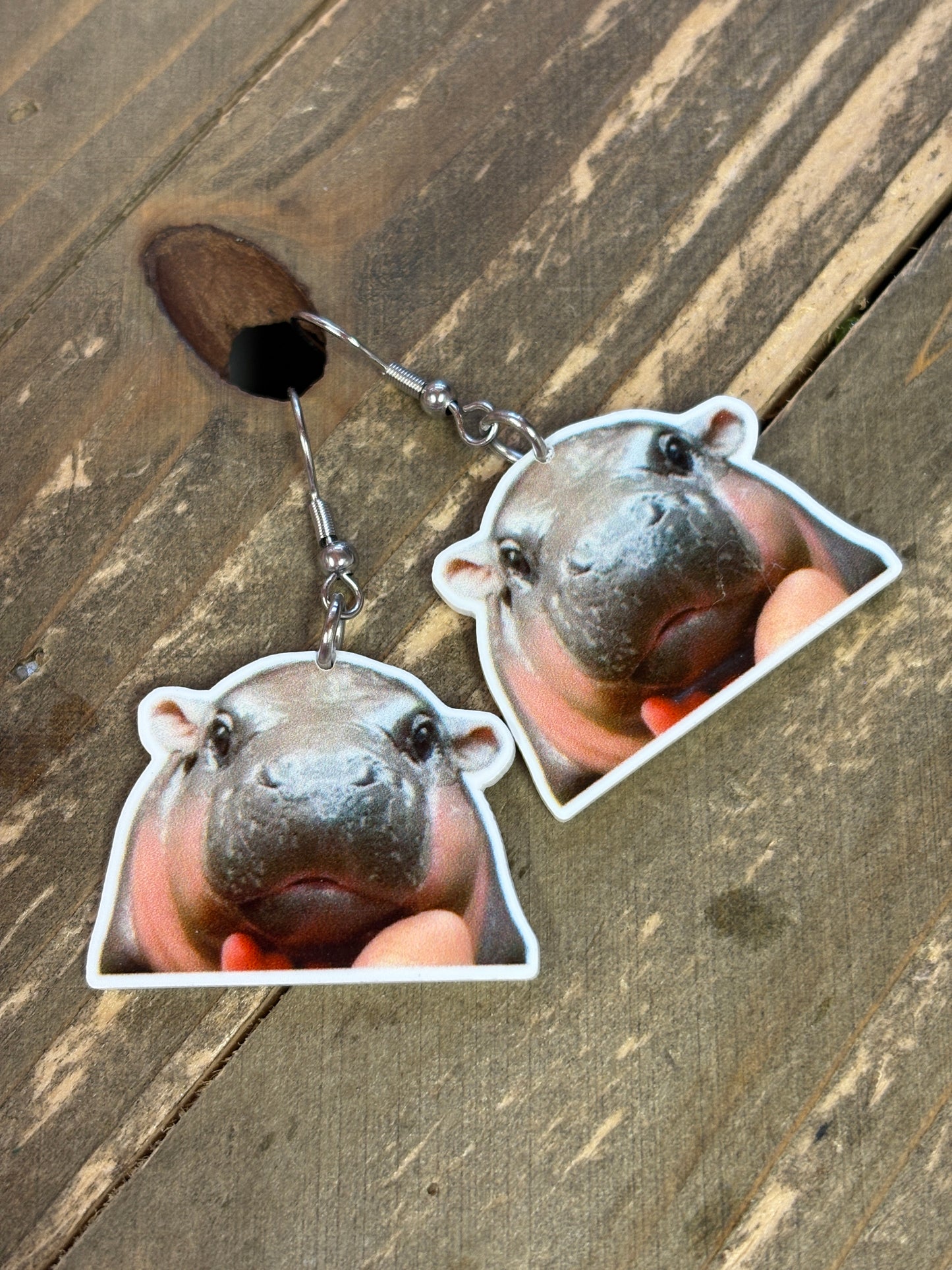 Moo Deng Hippo Wire Earrings