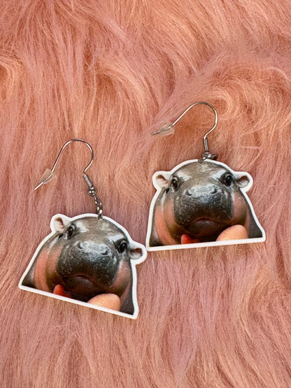 Moo Deng Hippo Wire Earrings
