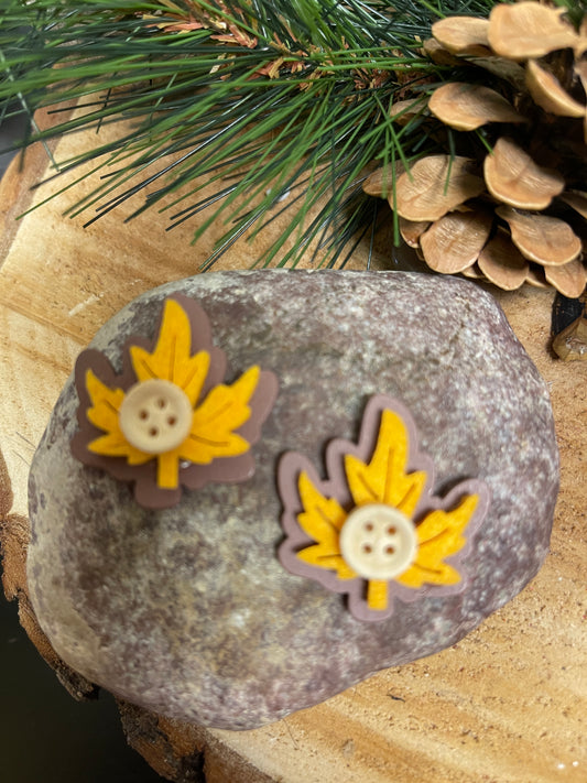 Yellow Leaf and Button Wood EarringsPink tiful of LOVE