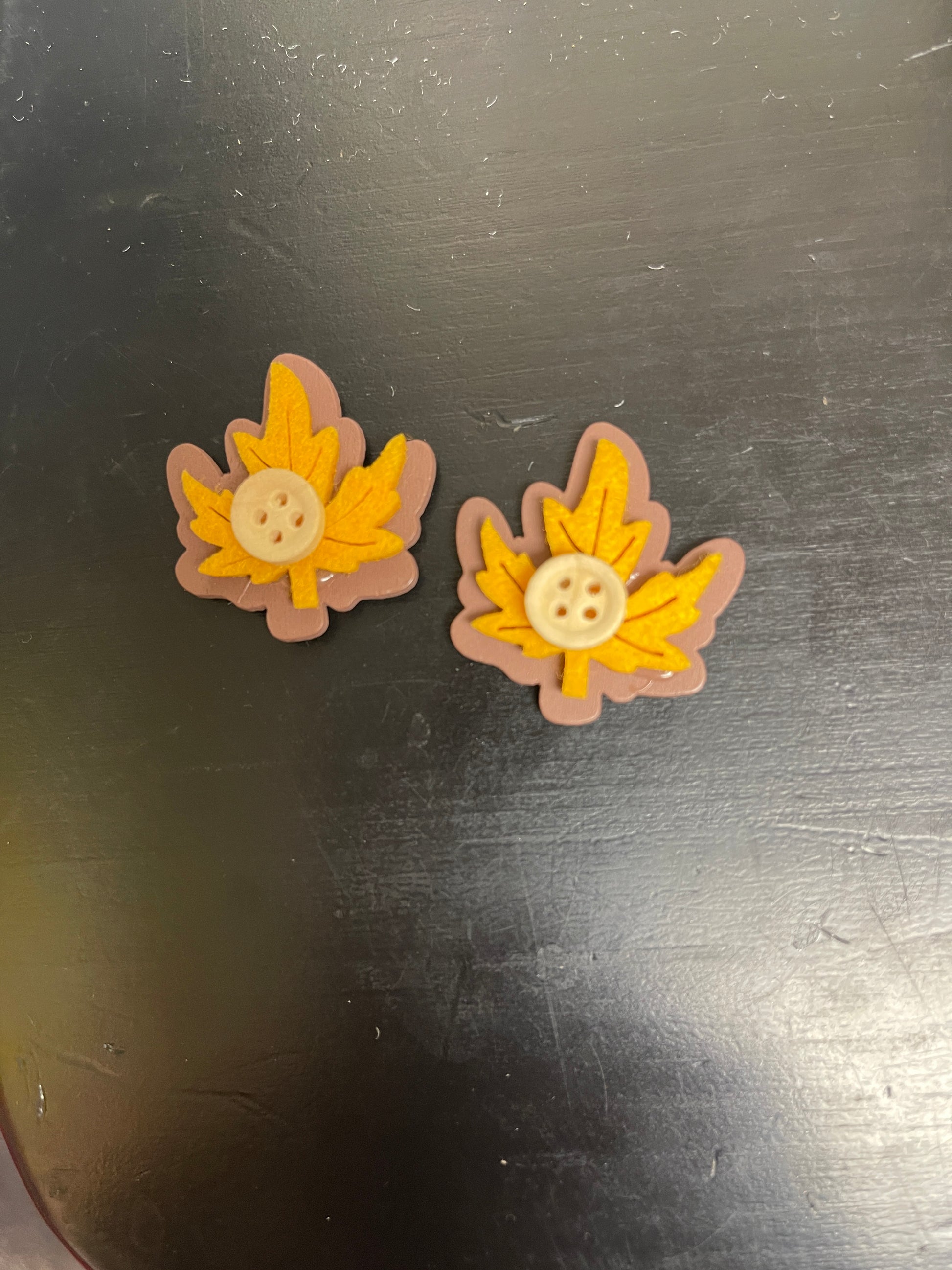 Yellow Leaf and Button Wood EarringsPink tiful of LOVE