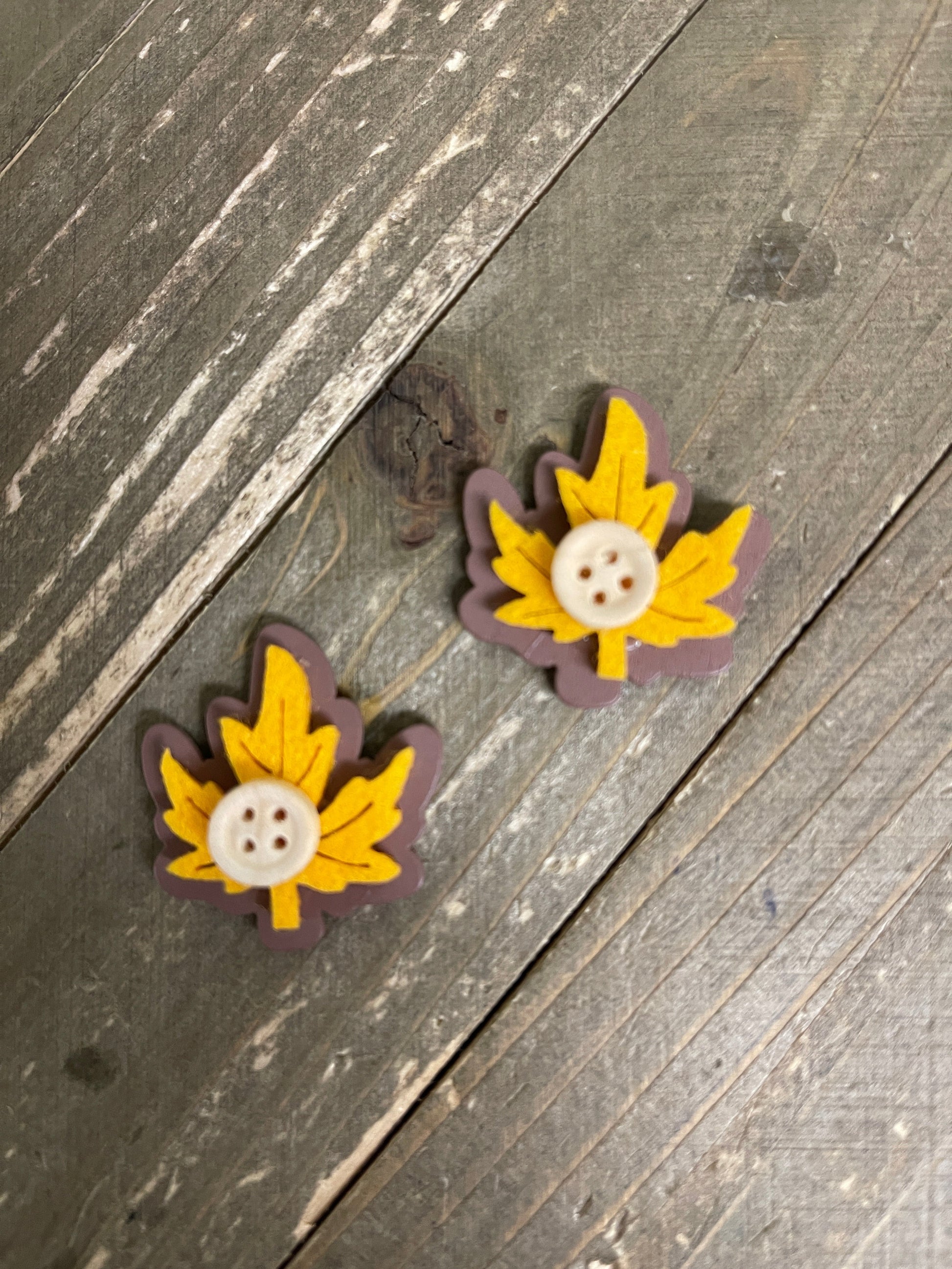 Yellow Leaf and Button Wood EarringsPink tiful of LOVE
