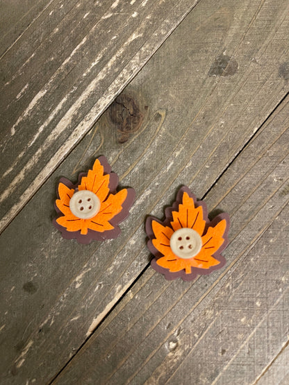 Leaf and Button Wood  Stud  EarringsPink tiful of LOVE