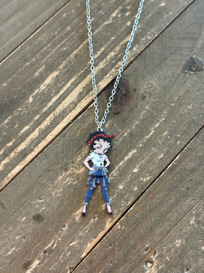 Betty Boop bandana with swinging legs on a silver chain necklace