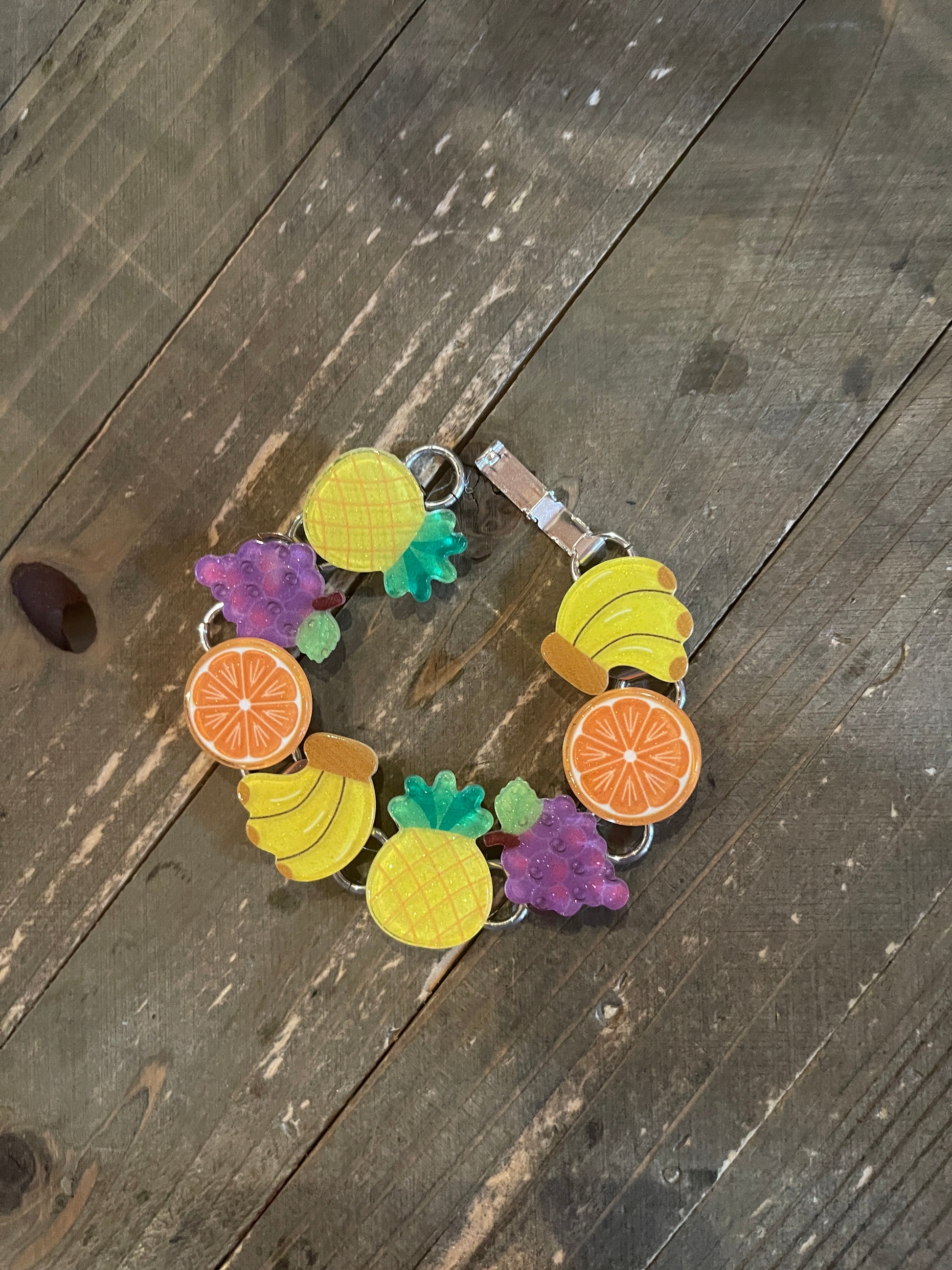 Whimsical Fruit  Bracelet, Silver 8 links-3Pink tiful of LOVE