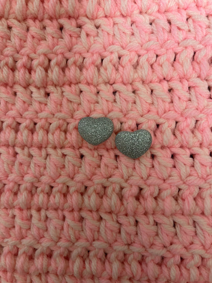 Silver Glitter Heart Stud Earrings – Sparkly Heart Posts