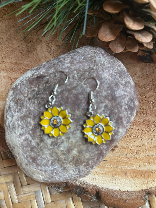 Yellow &amp; Rhodium Sunflower charm Wire EarringPink tiful of LOVE