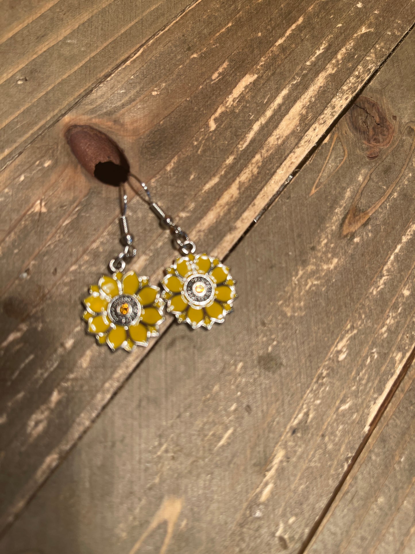Yellow & Rhodium Sunflower charm Wire Earring