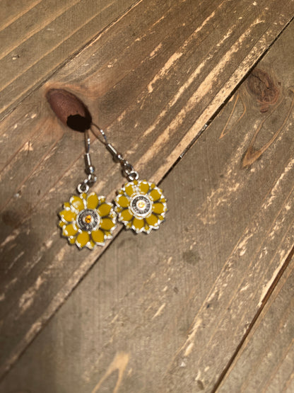 Yellow &amp; Rhodium Sunflower charm Wire EarringPink tiful of LOVE