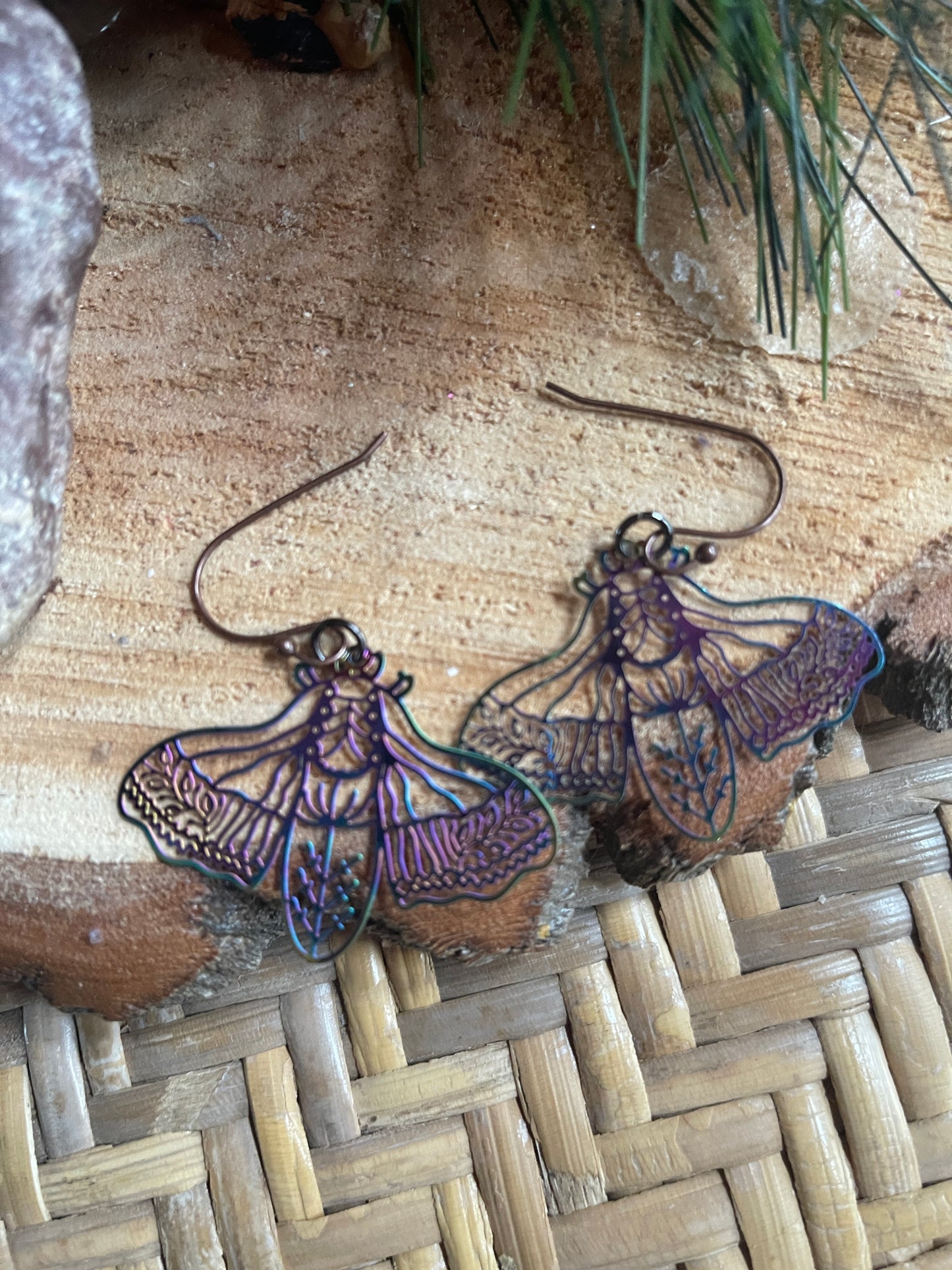 Iridescent Moth charm Wire EarringPink tiful of LOVE