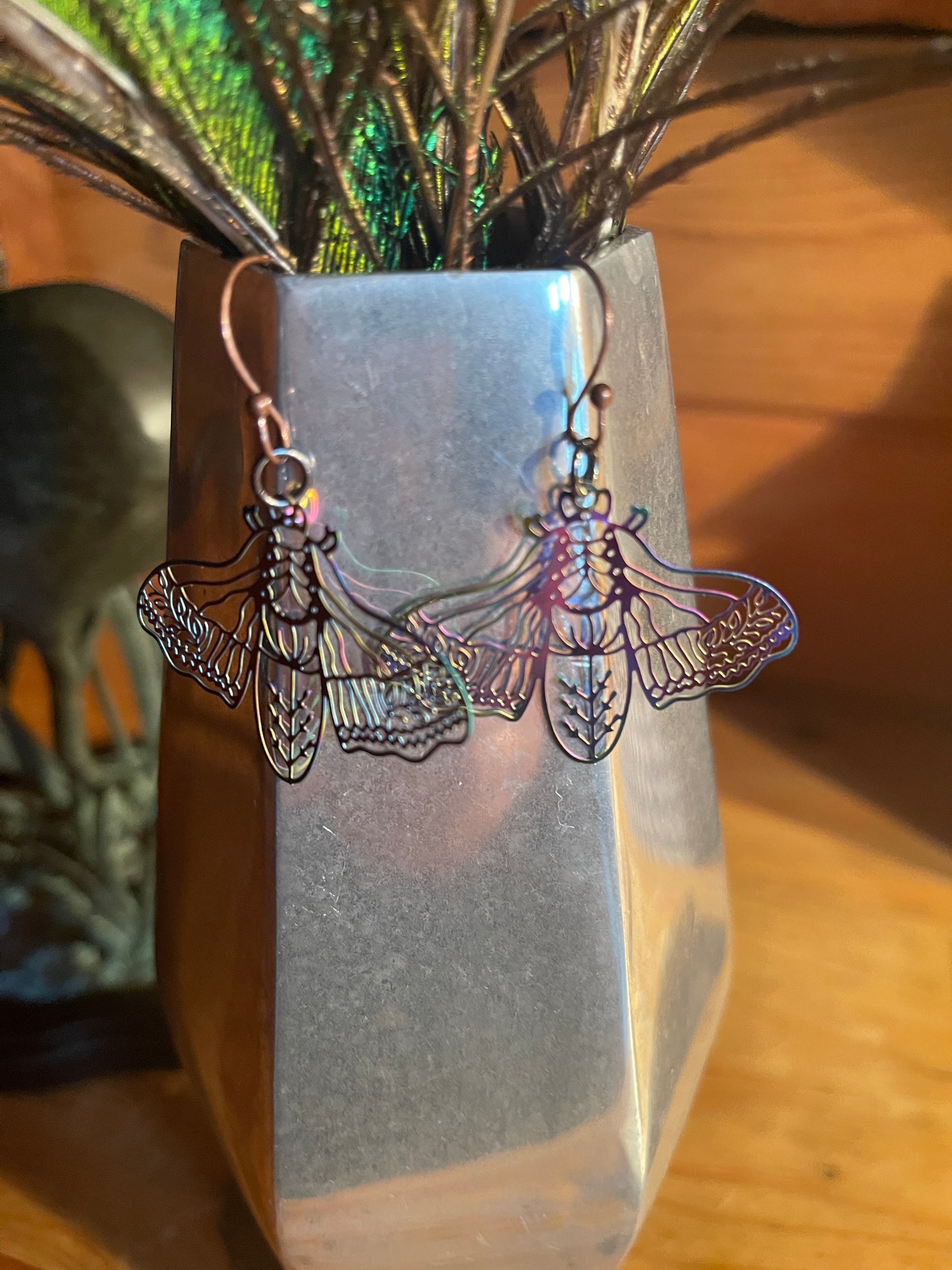 Iridescent Moth charm Wire EarringPink tiful of LOVE