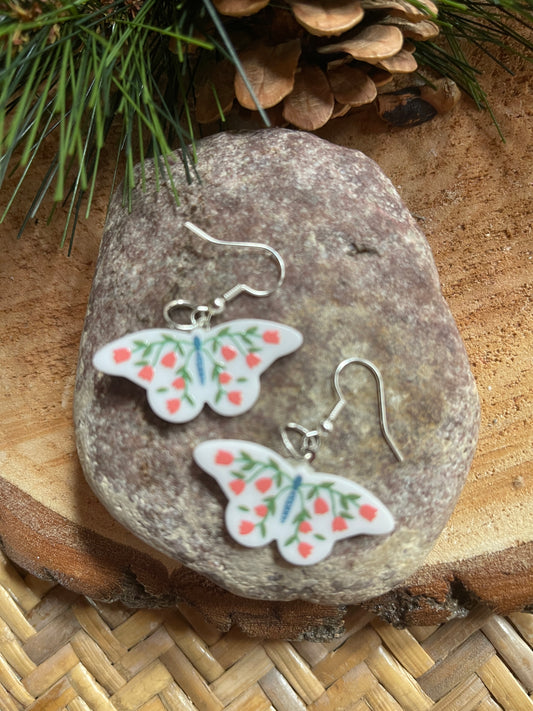 WHITE  Floral Butterfly charm Wire EarringPink tiful of LOVE