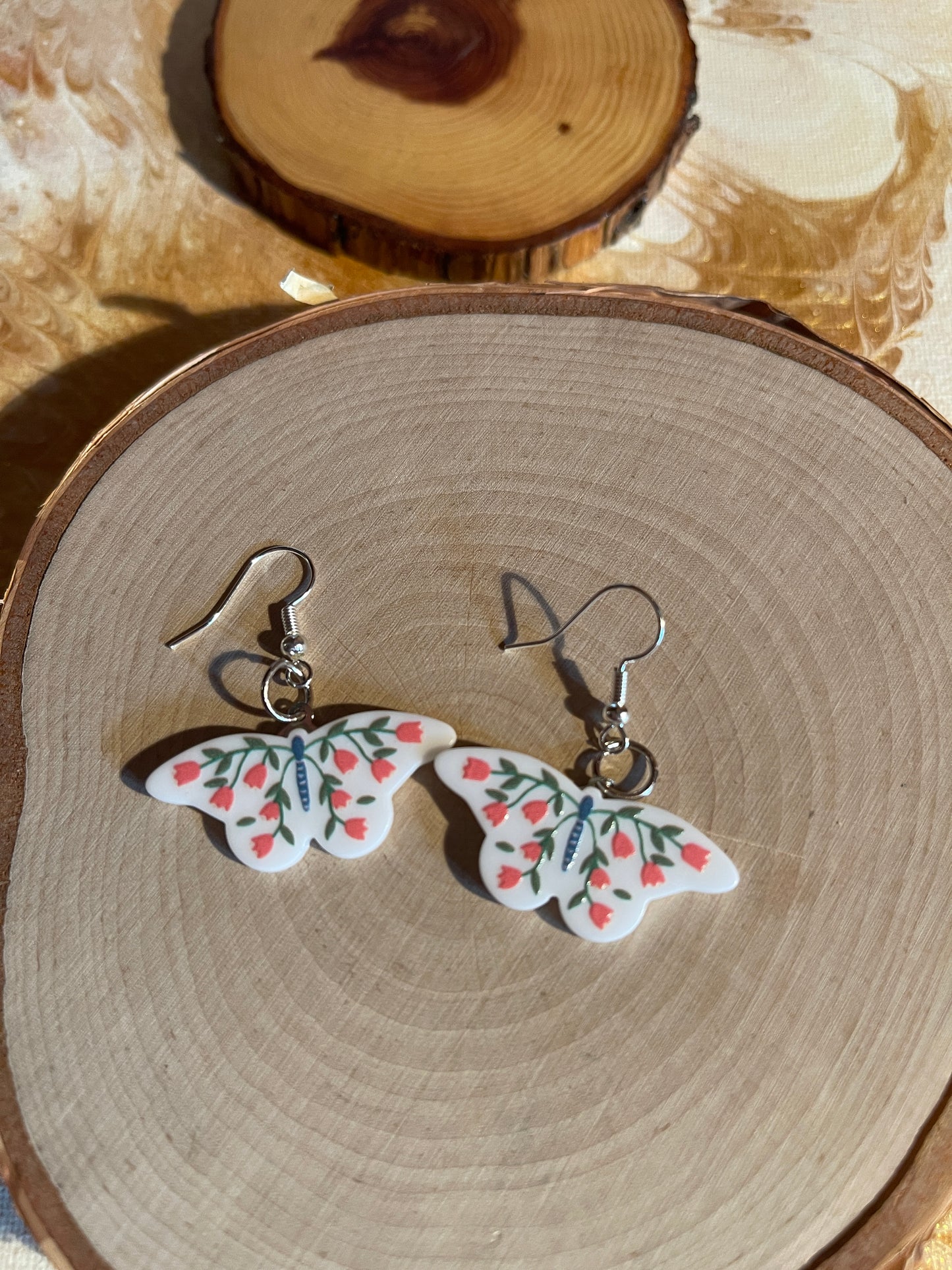 WHITE  Floral Butterfly charm Wire EarringPink tiful of LOVE
