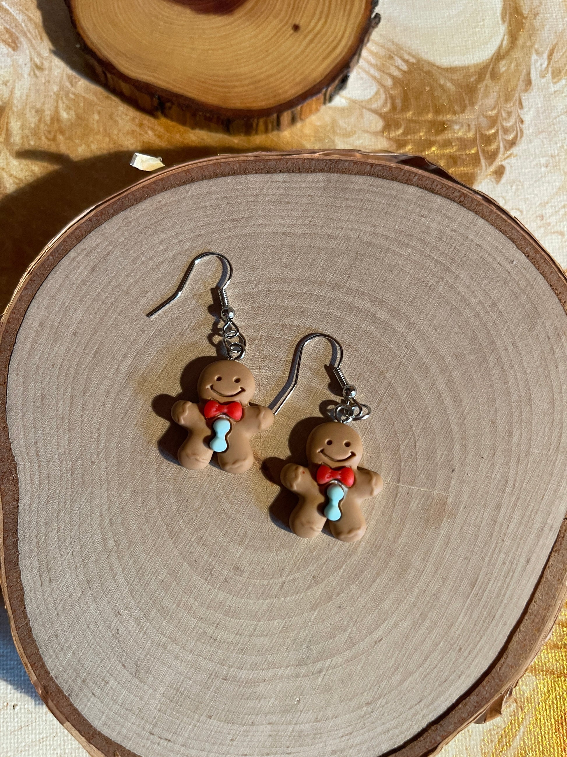 Gingerbread Man with red bow and blue buttons Wire  EarringsPink tiful of LOVE