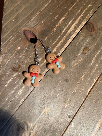 Gingerbread Man with red bow and blue buttons Wire  EarringsPink tiful of LOVE